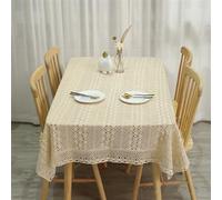 FMIYJUN Tovaglia rettangolare all'uncinetto beige centrini in cotone vintage tovaglia rettangolare da cucina bohemien tovaglie per feste banchetti sala da pranzo decorazioni di nozze