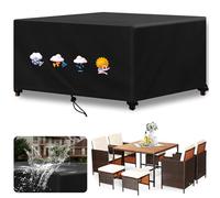 FMJTXD Coperture per Mobili da Giardino Impermeabile, 420D Tessuto Oxford Copertura Tavolo Giardino, Esterno Antivento Telo Copri Tavolo Arredo, Rettangolare (Nero 150x100x70cm)