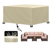 FMJTXD Coperture per Mobili da Giardino Impermeabile, 420D Tessuto Oxford Copertura Tavolo Giardino, Esterno Antivento Telo Copri Tavolo Arredo, Rettangolare (Beige 150x100x70cm)