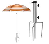 FMKLDENA Porta Ombrellone Rimovibile con 4 Forchette, Base Ancoraggio Terra per Pesca, Spiaggia, Campeggio, Sabbia