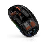 FMOUSE Romanzo mouse wireless nero trasparente, mouse Bluetooth con USB e due ricevitori di tipo C per MacBook/iPad/laptop, mouse portatile silenzioso ricaricabile per viaggi di lavoro e viaggi