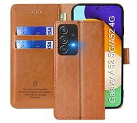 FMPCUON Cover per Samsung A52 4G/5G,Cover in Pelle Galaxy A52,Flip Wallet Case Custodia in Pelle PU Premium,Slot per Schede,con Magnetica a Scatto per Samsung Galaxy A52,Marrone