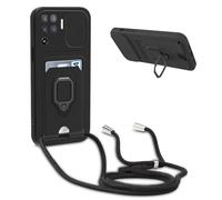 FMPCUON Custodia con Regolabile Collana per Oppo A94/Reno5 Z/Reno5 F/Reno5 Lite/F19 Pro con Slot per Scheda,Slidable Protezione Fotocamera Slot Carte 360° Anello Supporto,Nero