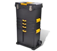 FMPGJLYH Carrello degli attrezzi con ruote e manico telescopico, cassetta degli attrezzi mobile con 3 cassetti, cassetta degli attrezzi impilabile in polipropilene, nero e giallo