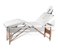 FMPGJLYH Lettino da massaggio pieghevole, 4 zone, regolabile in altezza, con struttura in legno, borsa per il trasporto, colore bianco crema, per massaggio Shiatsu Reiki