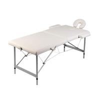 FMPGJLYH Lettino da massaggio pieghevole a 2 zone, con struttura in alluminio, regolabile in altezza, portatile, per fisioterapia, massaggio Reiki e Shiatsu, 186 x 68 cm, bianco crema
