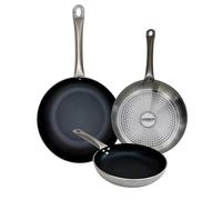 FMprofessional Set di 3 padelle professionali 20/24/28 cm, in alluminio leggero e resistente, adatte per induzione e tutti i tipi di cucine, antiaderente doppio strato, struttura a nido d'ape