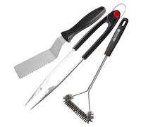 FMprofessional Set di utensili per barbecue e grigliate, pinza con blocco, paletta seghettata e spazzola a Y per pulire, utensili per BBQ resistenti alle alte temperature, lavabili in lavastoviglie