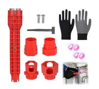 FMPXYYA Chiave per Rubinetto sottolavello 14 in 1 Universale per lavandino Cucina Bagno, Chiave Multifunzione per Dado di Rubinetto con Manico ergonomico, Include Guanti e 4 Rotoli di Nastro Sigilla