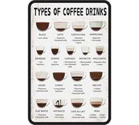 fmrsok Targa in latta con scritta "Coffee Menu, Tipi di bevande di caffè", poster retrò, decorazione per bar, soggiorno, cucina, casa, 30,5 x 20,3 cm