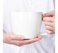 fMSDD Grande tazza da caffè in ceramica con manico, per cereali, latte, cappuccino, cacao, cioccolata calda, latte, tè, bevande brulé, colore bianco