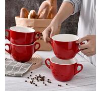 fMSDD Set di 4 piatti da zuppa di cipolle francesi facili da trasportare con manici, ciotole in ceramica, per riso, dessert, pasta, lavastoviglie, microonde, forno e griglia, set di 4, 652 g, rosso