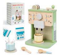 FMSKS Caffettiera da Cucina Giocattolo , Giocattoli in Legno Accessori Cucina con Suoni, Giocattolo Educativi Montessori per Bambini, Regali per Bambini 3+ Anni 10 Pezzi Set