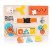 FMSKS Montessori Busy Board,Activity Board con 9 attività, Giocattolo in Legno, Giocattolo Sensoriale, Pannello Sensoriale Bambini Montessori,Compleanno Regalo per Bambine Bambini dai 3 Anni in su