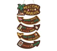 FmtwPhn Insegna Benvenuto per Porta da Esterno - Appendiporta In Legno Vintage Hawaii Spiaggia - Segno in Legno Resistente per Giardino Ingresso Cortile Spiaggia Vacanza Villa Fattoria Barbeque