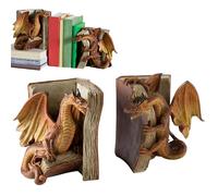 FMXYMC Fermalibri decorativi a forma di drago, 1 paio di decorazioni vintage per mensole, reggilibri con drago medievale, decorazioni per libri di drago