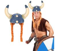 FNA FASHIONS Cappello da vichingo con trecce di zenzero e corna intrecciate, unisex, per adulti, in morbido tessuto, accessorio per travestimenti, perfetto per Halloween, feste a tema e cosplay