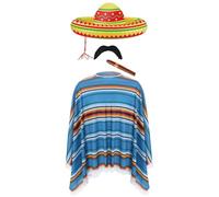FNA FASHIONS® Costume messicano Fiesta, poncho, sombrero gonfiabile, sigaro e baffi, taglia unica per adulti (set poncho)