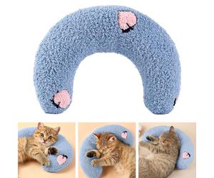 Fnaobai Cuscini per animali domestici di piccola taglia e gatti a forma di U, per interni, migliorano il sollievo dal sonno, lavabili in lavatrice (blu)
