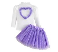 Fnaobai Gonne per bambina per bambine primavera autunno vestiti per bambini Love Heart manica lunga maglia a costine top in maglia a rete tutù set, Viola, 18-24 mesi