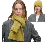 Fnaobai Set invernale con berretto beanie e sciarpa per donna e uomo, 2 pezzi, cappello lavorato a maglia e sciarpa calda a maglia chunky, comodo completo coordinato per il freddo, Giallo, 167*24cm