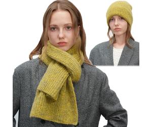 Fnaobai Set invernale con berretto beanie e sciarpa per donna e uomo, 2 pezzi, cappello lavorato a maglia e sciarpa calda a maglia chunky, comodo completo coordinato per il freddo, Giallo, 167*24cm