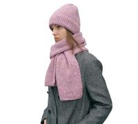 Fnaobai Set invernale con berretto beanie e sciarpa per donne e uomini - 2 pezzi cappello lavorato a maglia e sciarpa calda a maglia grossa - completo coordinato accogliente per tempo freddo, rosa