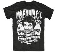 FNASVBOUO Magnum P.I. T-Shirt Tom Tshirt TV Hawaii Island Hoppers Aloha 80er Cult Man T-Shirt 100% Cotton Sleeve Shirt Black