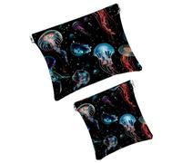 FNETJXF 2 sacchetti per cosmetici tascabili in ecopelle, piccoli sacchetti per borsa, mini tasca tascabile, mini pochette per trucco per rossetti, meduse in stile giapponese, modello882,