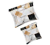 FNETJXF 2 scatole tascabili in finta pelle, piccola borsa per il trucco, borsa portatile da viaggio per donne, borsa portaoggetti multifunzionale per schegge, moderna e semplice, grigio marmo linee