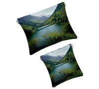 FNETJXF 2 scatole tascabili in finta pelle, piccole borse per borse, sacchetti a chiusura automatica per borsa, organizer per accessori cosmetici, paesaggio, lago, boschi di montagna
