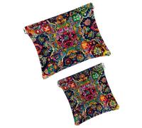 FNETJXF 2 scatole tascabili in finta pelle, piccole borse per il trucco per borsa, borsa portatile da viaggio per donne, organizer per rossetti, accessori cosmetici, piante grasse etniche in stile