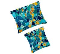 FNETJXF 2 scatole tascabili in finta pelle, piccole borse per il trucco per borsa, borsa portatile da viaggio per donne, borsa portaoggetti multifunzione da schegge, motivo marocco, etnico retrò blu,