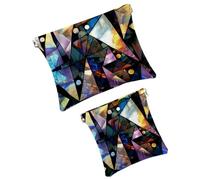 FNETJXF 2 scatole tascabili in finta pelle, piccole custodie per trucchi, portatili, senza cerniera, mini borsa per il trucco per rossetti, motivo geometrico moderno a triangolo, modello1473,