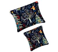 FNETJXF 2 scatole tascabili in finta pelle, piccole trousse per il trucco, borsa per il trucco a chiusura automatica per donne, borsa multifunzionale da viaggio, motivo sirena vintage blu navy marine