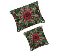 FNETJXF 2 trousse da viaggio per cosmetici, in finta pelle, piccola, per cosmetici, da viaggio, per donne, mini trousse per rossetti, mandala etnico e arte floreale, modello249, 7.1x5.8in/4.7x4.5in