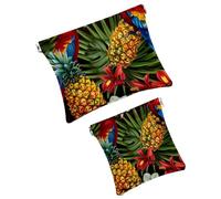 FNETJXF 2 trousse in finta pelle per il trucco, piccola borsa per il trucco, borsa a chiusura automatica per borsa, organizer per accessori cosmetici, ara ananas fiori giungla tropicale, modello1150,