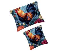FNETJXF 2 trousse in finta pelle per il trucco, piccola borsa per il trucco, mini borsa per il trucco, borsa da viaggio per cosmetici, gioielli, fiori di peonia, giglio, rosa, tulipano retrò floreale,
