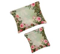 FNETJXF 2 trousse in finta pelle per il trucco, piccola borsa per il trucco, portatile senza cerniera, custodia per gioielli con chiusura a schegge, rosa rosa vintage barocco, modello2222,