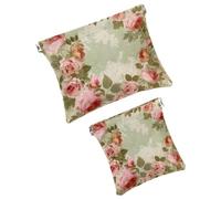 FNETJXF 2 trousse in finta pelle per il trucco, piccola borsa per il trucco, portatile senza cerniera, custodia per gioielli con chiusura a schegge, rosa rosa vintage barocco, Pattern2223,