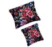 FNETJXF 2 trousse in finta pelle per il trucco, piccola borsa per il trucco, portatile senza cerniera, custodia per gioielli con chiusura a schegge, rosa rosa vintage barocco, Motivo: 2225,