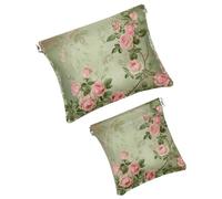 FNETJXF 2 trousse in finta pelle per il trucco, piccola borsa per il trucco, portatile senza cerniera, custodia per gioielli con chiusura a schegge, rosa rosa vintage barocco, modello2221,