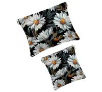 FNETJXF 2 trousse in finta pelle per il trucco, piccole borse per borse, borsa portatile da viaggio per donne, mini astuccio per il trucco per rossetto, margherita floreale estate, modello37,