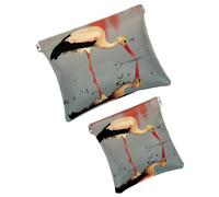 FNETJXF 2 trousse in finta pelle per il trucco, portatile da viaggio, piccola tasca per il trucco, portatile senza cerniera, borsa multifunzionale per riporre schegge, paesaggio mare uccello,