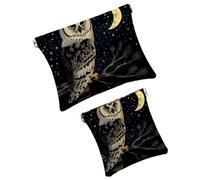 FNETJXF 2 trousse per il trucco in finta pelle, piccola borsa per il trucco per borsa, mini tasca tascabile, borsa da viaggio multifunzionale, gufo fiore autunnale, modello2021, 7.1x5.8in/4.7x4.5in