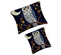 FNETJXF 2 trousse per il trucco in finta pelle, piccola borsa per il trucco per borsa, mini tasca tascabile, borsa da viaggio multifunzionale, gufo fiore autunnale, modello2023, 7.1x5.8in/4.7x4.5in