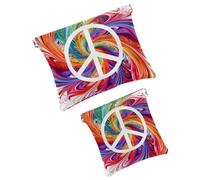 FNETJXF 2 trousse per il trucco in finta pelle, piccole borse per borse, mini borsa per il trucco, borsa multifunzionale da viaggio, colore della pace e dell'amore, Motivo: 2264, 7.1x5.8in/4.7x4.5in