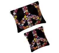 FNETJXF 2 trousse per il trucco in finta pelle, piccole borse per borse, mini borsa per il trucco, borsa multifunzionale da viaggio, colore della pace e dell'amore, Motivo: 2267, 7.1x5.8in/4.7x4.5in