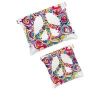FNETJXF 2 trousse per il trucco in finta pelle, piccole borse per borse, mini borsa per il trucco, borsa multifunzionale da viaggio, colore della pace e dell'amore, Motivo: 2265, 7.1x5.8in/4.7x4.5in
