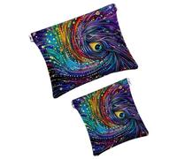 FNETJXF 2 trousse per trucchi in finta pelle, piccola tasca portatile da viaggio, borsa per trucco a chiusura automatica, borsa multifunzionale da viaggio, fiore colorato della pace, Pattern2273,